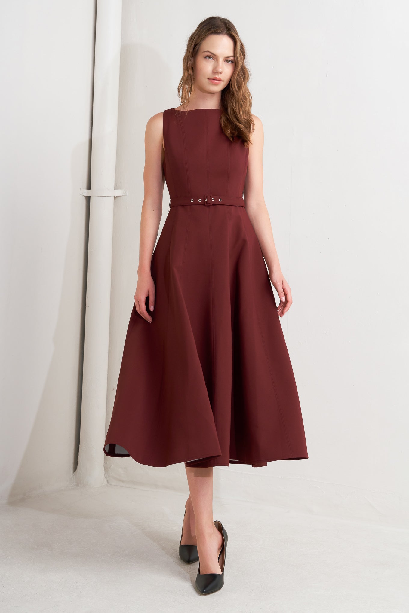 wine midi dress for women Living the Dream WINE Woven Midi Dress WINE / L