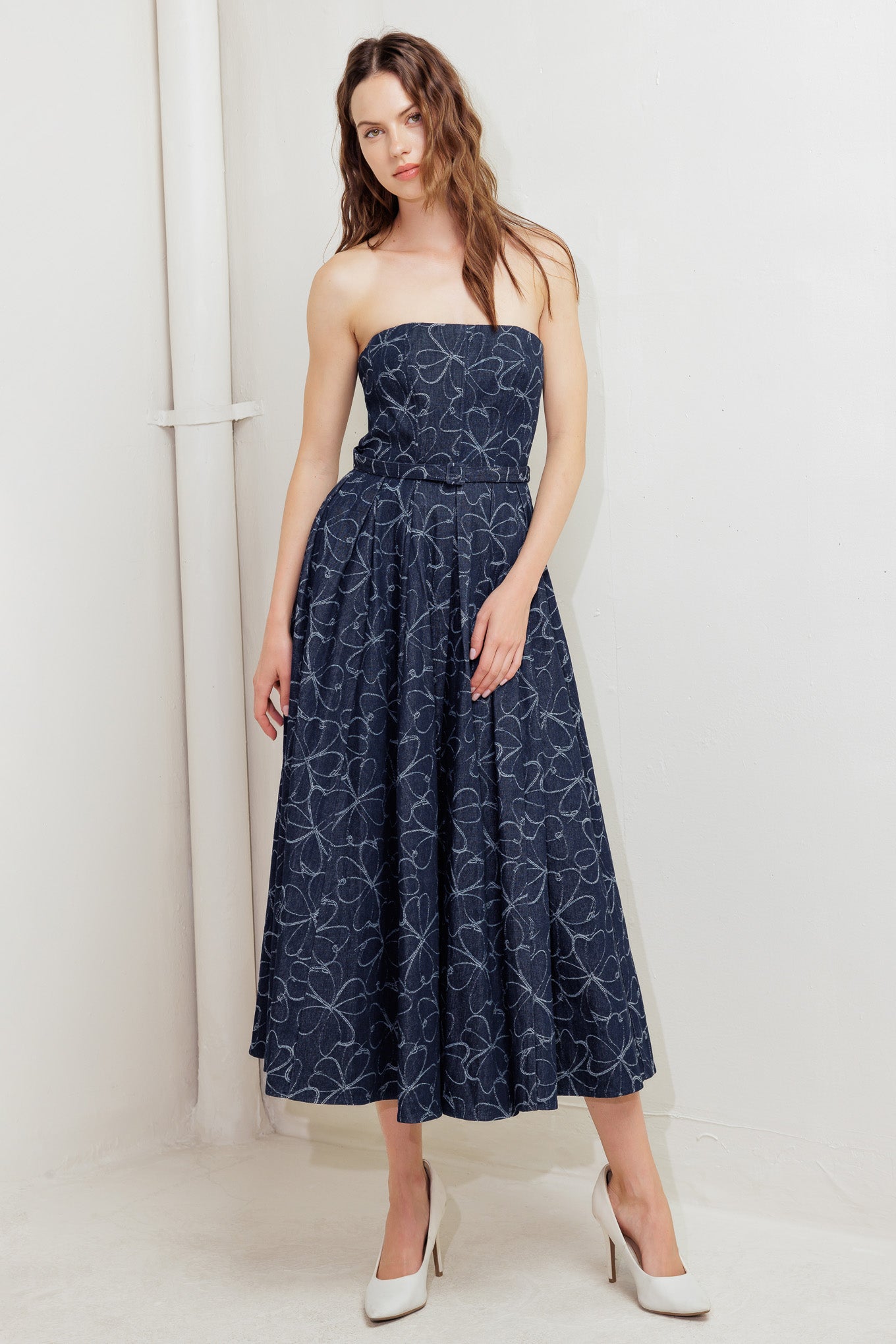 MOONDUST GARDEN DENIM MIDI DRESS  The Tania Collection