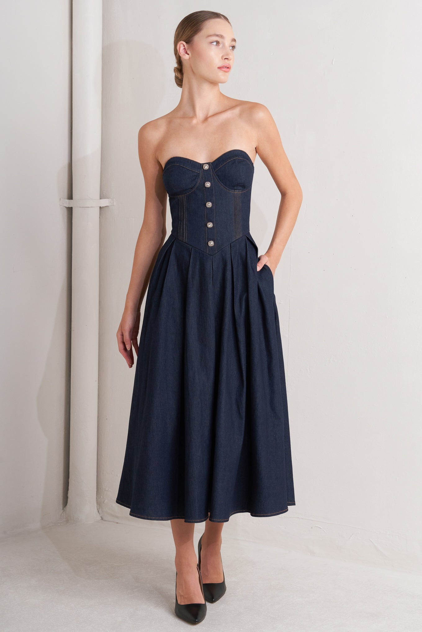 Urban Corset Denim Midi Dress – The Tania Collection