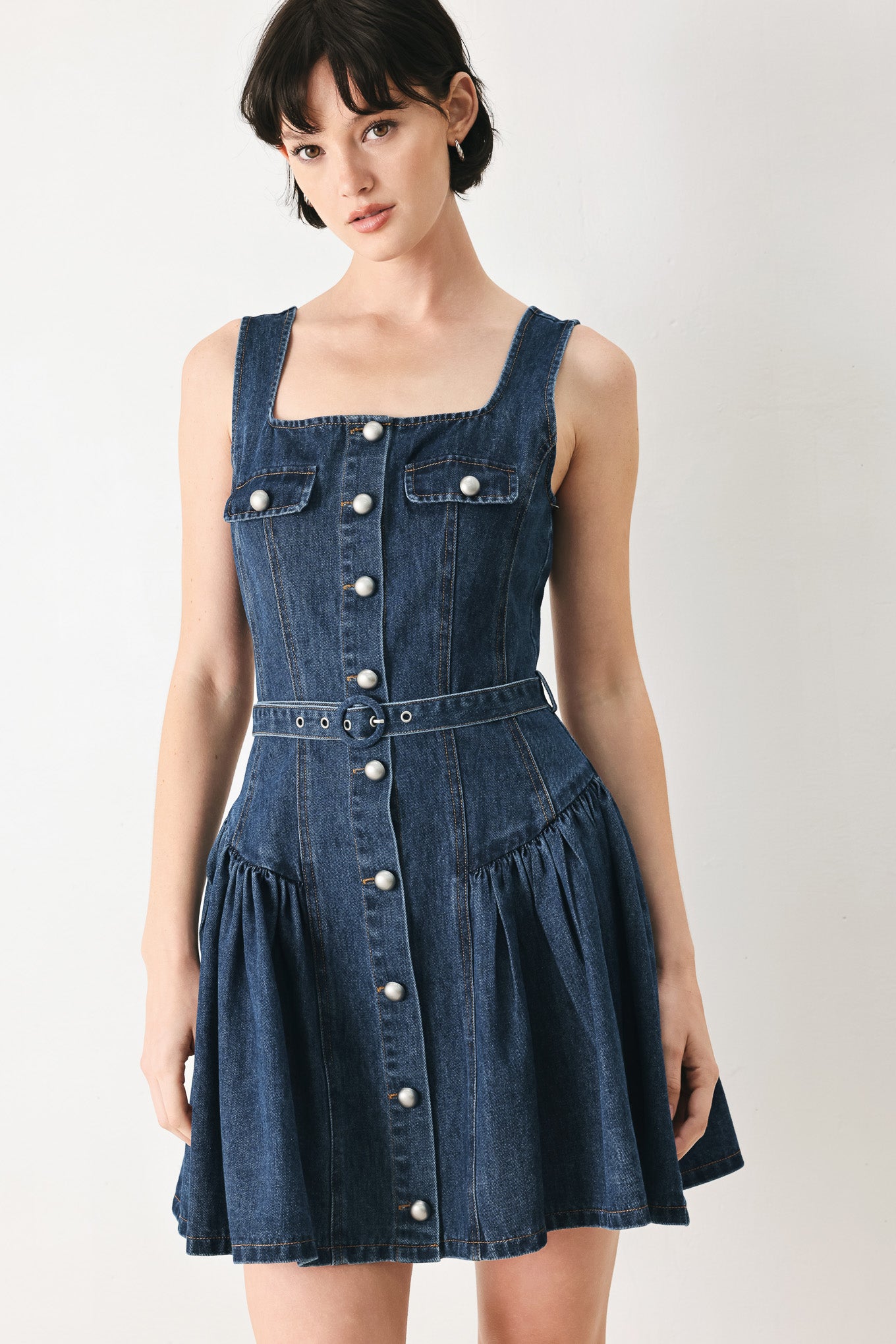 sur sweetheart neck denim mini dress by staud BABY BLUE LOVE DENIM MINI DRESS l FLYING TOMATO INDIGO / S