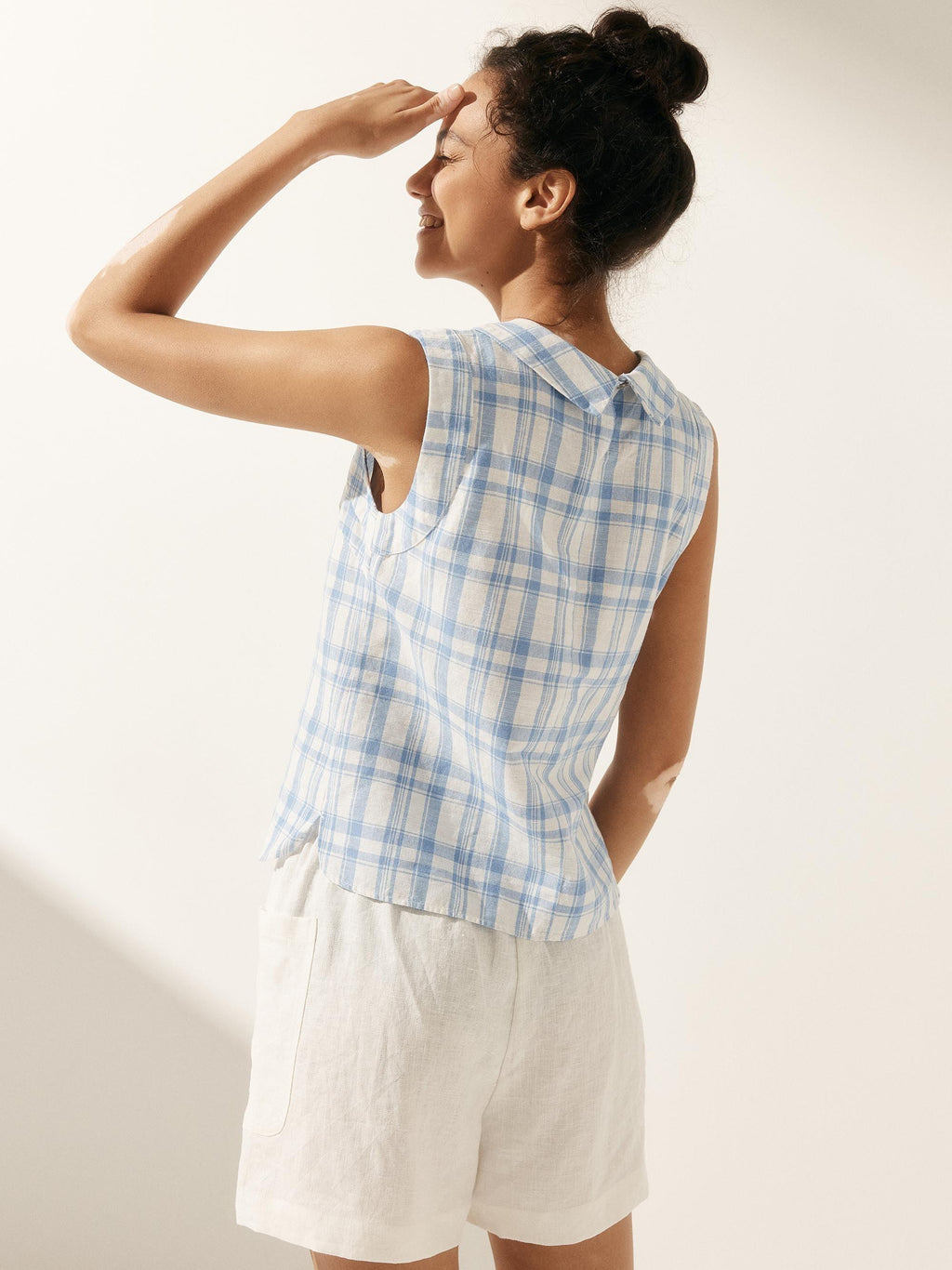 100% Linen Draped Collar Tank Top JACQUELINE