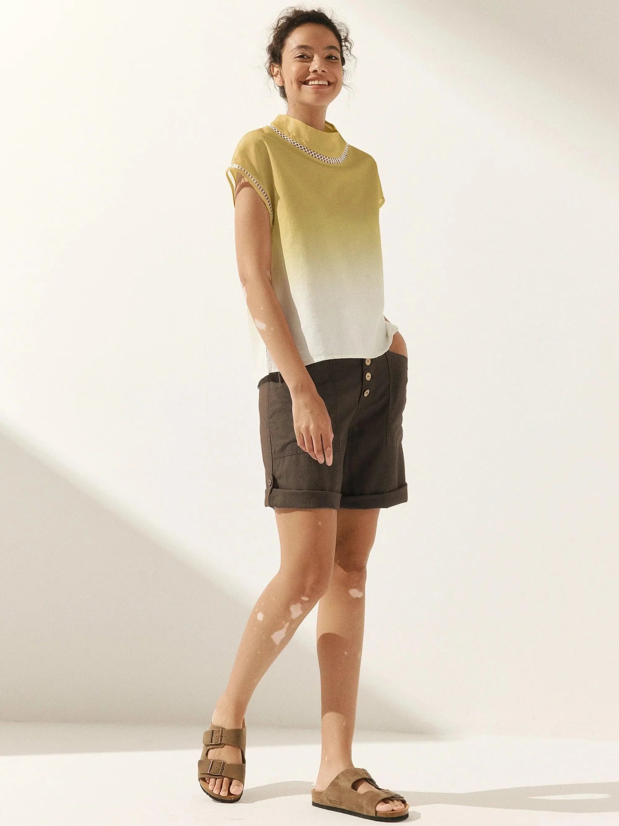 Linen Cutout Turtleneck Top QUINN