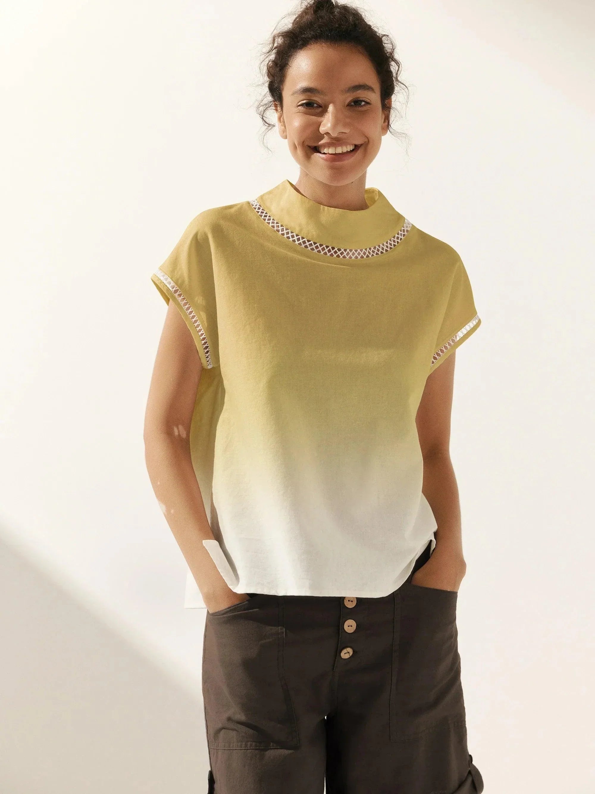 Linen Cutout Turtleneck Top QUINN