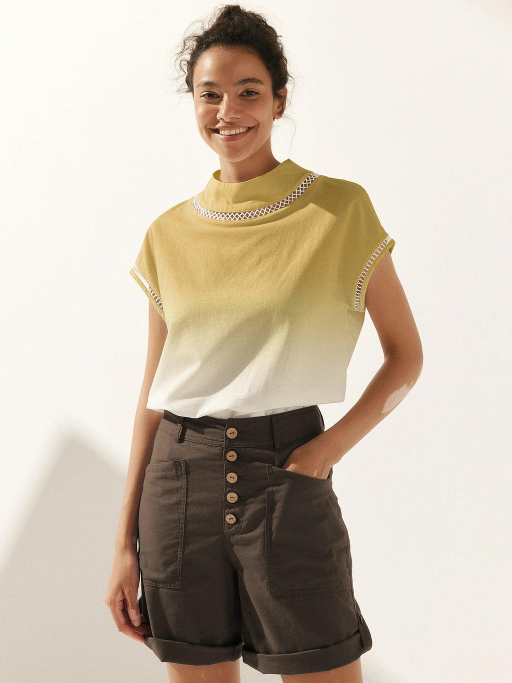 Linen Cutout Turtleneck Top QUINN