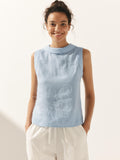 100% Linen Draped Collar Tank Top JACQUELINE