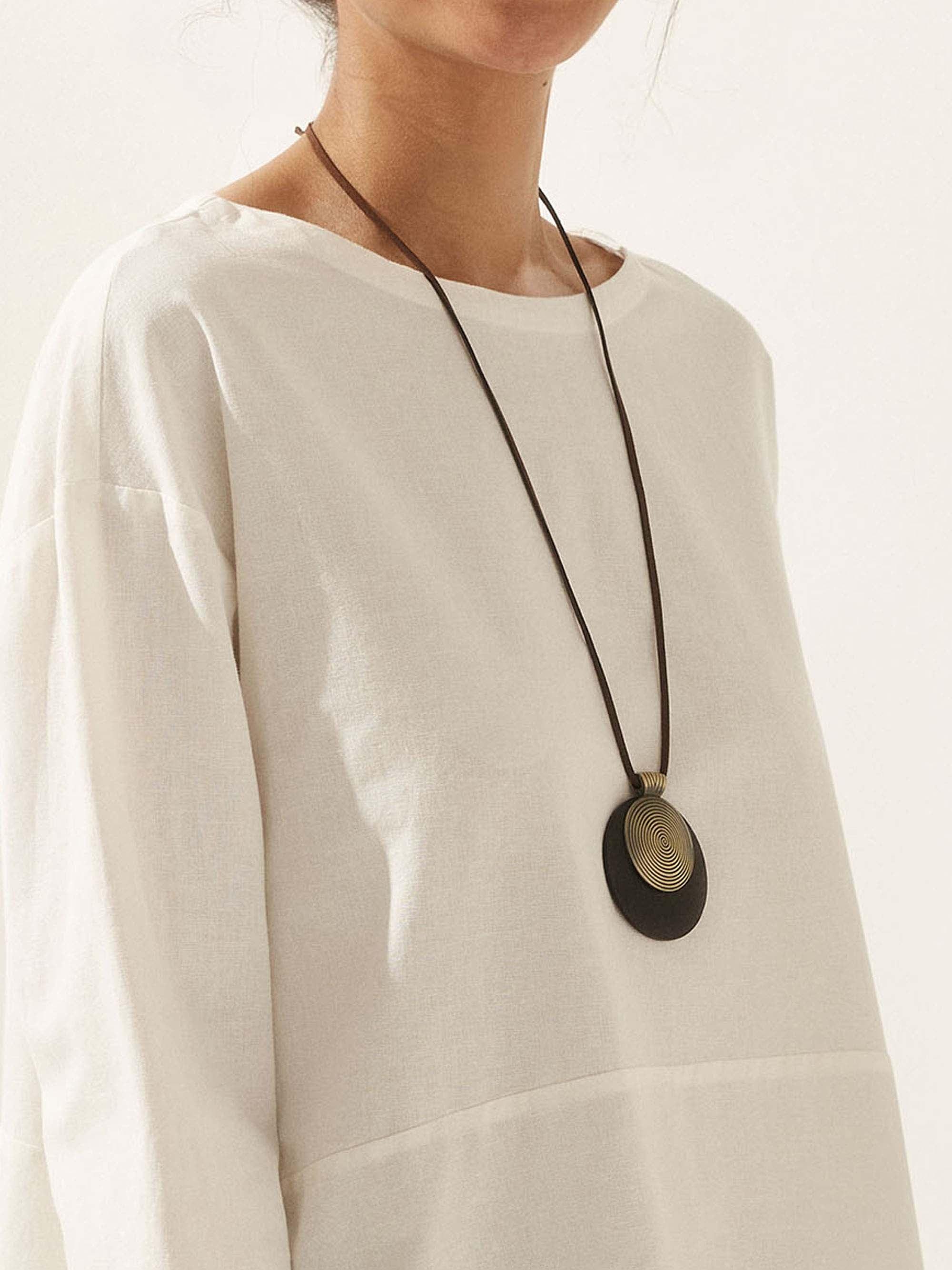 Vintage Wooden Spiral Long Necklace