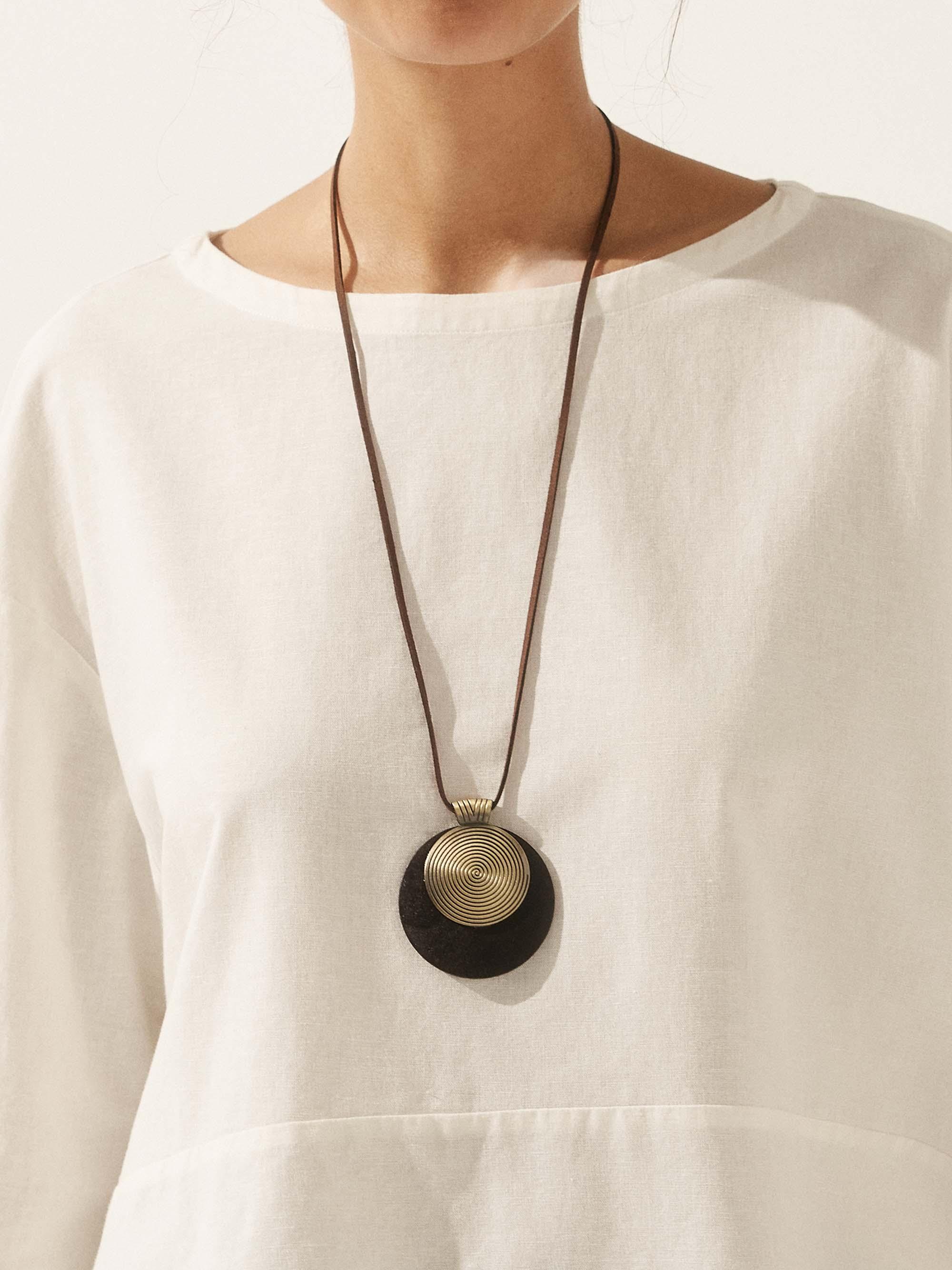 Vintage Wooden Spiral Long Necklace