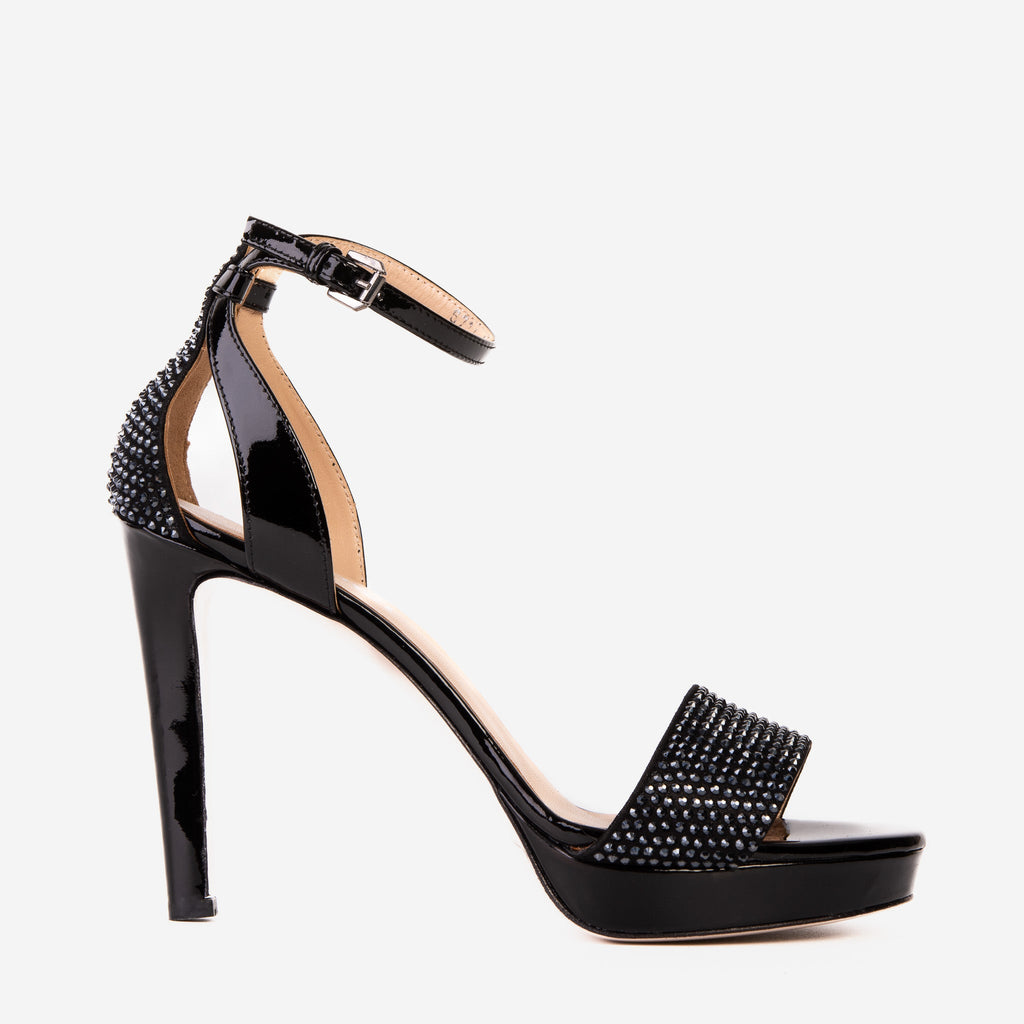 Mars Black Leather Platform Heel Sandal