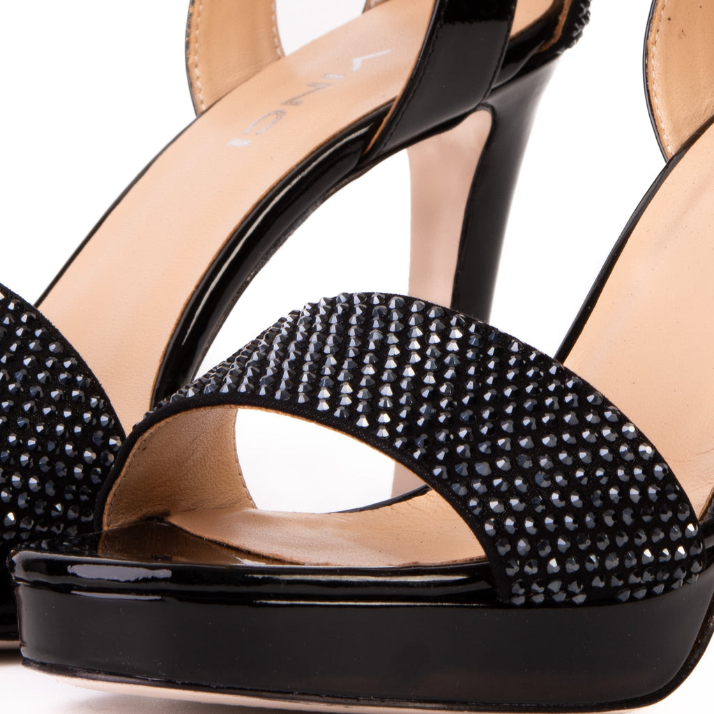 Mars Black Leather Platform Heel Sandal