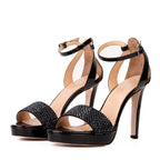 Mars Black Leather Platform Heel Sandal