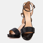 Mars Black Leather Platform Heel Sandal