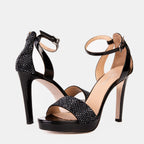 Mars Black Leather Platform Heel Sandal