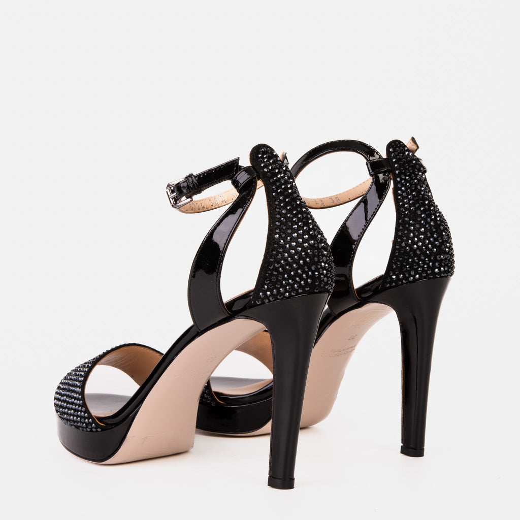 Mars Black Leather Platform Heel Sandal
