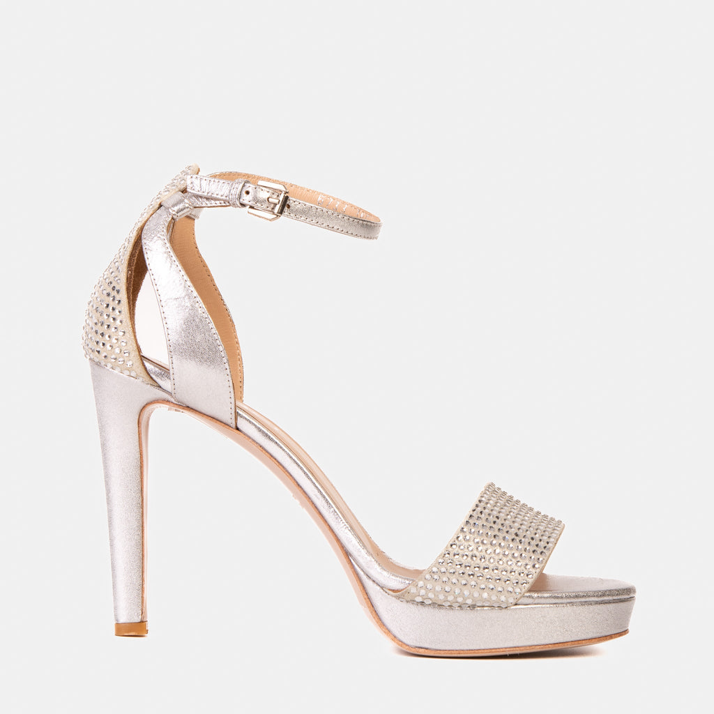 Mars Silver Leather Platform Heel Sandal