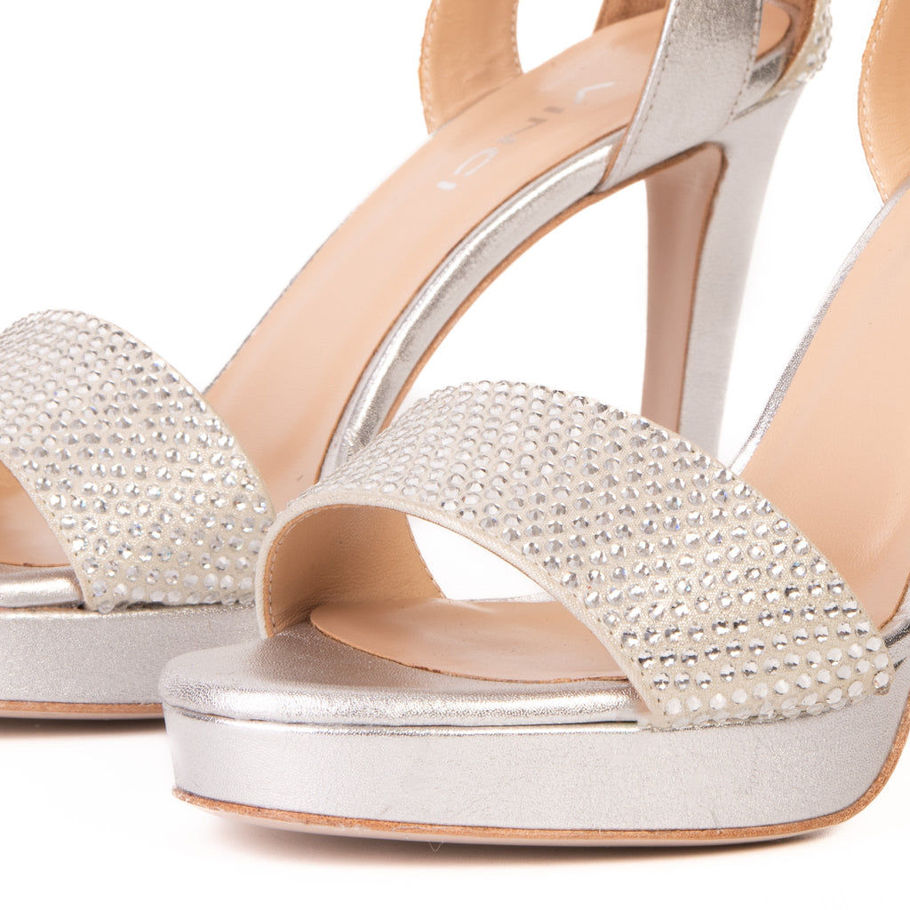 Mars Silver Leather Platform Heel Sandal