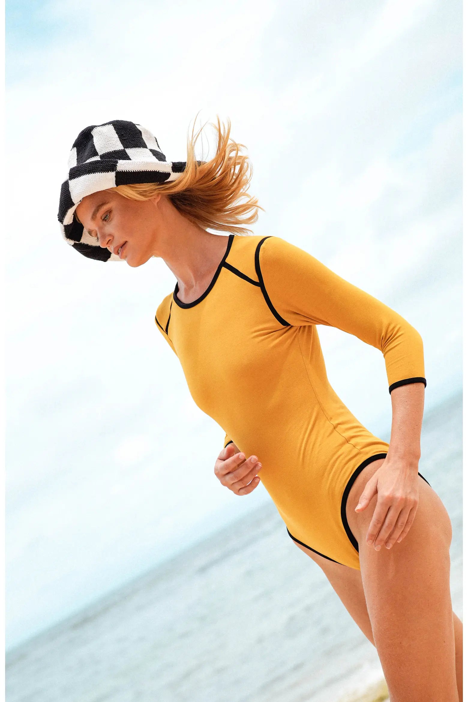 The Girl 3/4 Sleeve Second Skin Active Bodysuit In Canary Yellow | Lenzing™ Viscose Stretch Fit