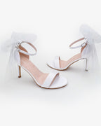 Satin High Heel Wedding Sandals with Tulle Back Bow