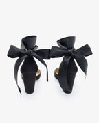 Satin Block Heel with Wrapped Ankle Tie