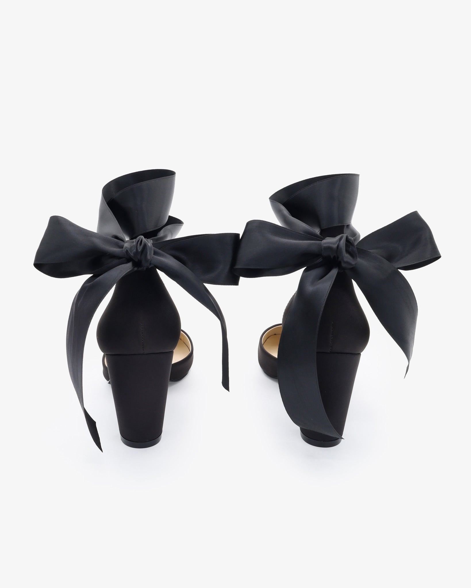 Satin Block Heel with Wrapped Ankle Tie