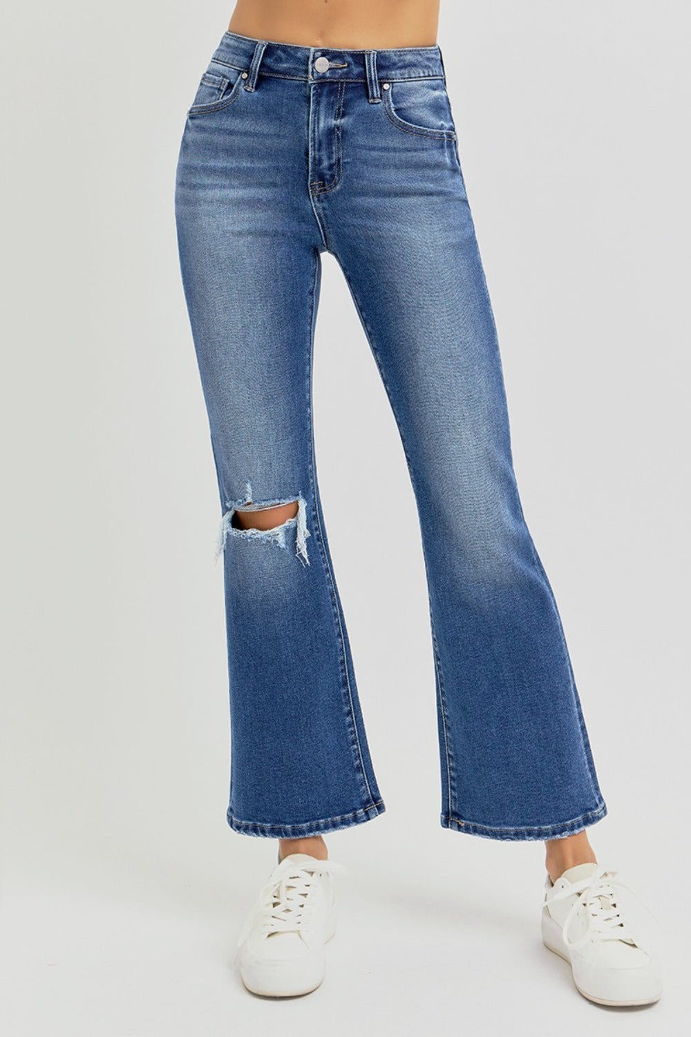 RISEN - Full Size Distressed High Rise Crop Flare Jeans