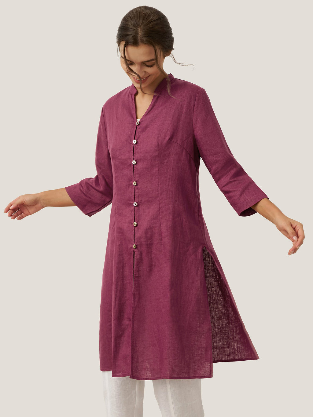 100% Linen Hand Button Long Top DILLON