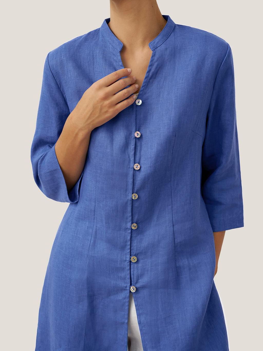 100% Linen Hand Button Long Top DILLON