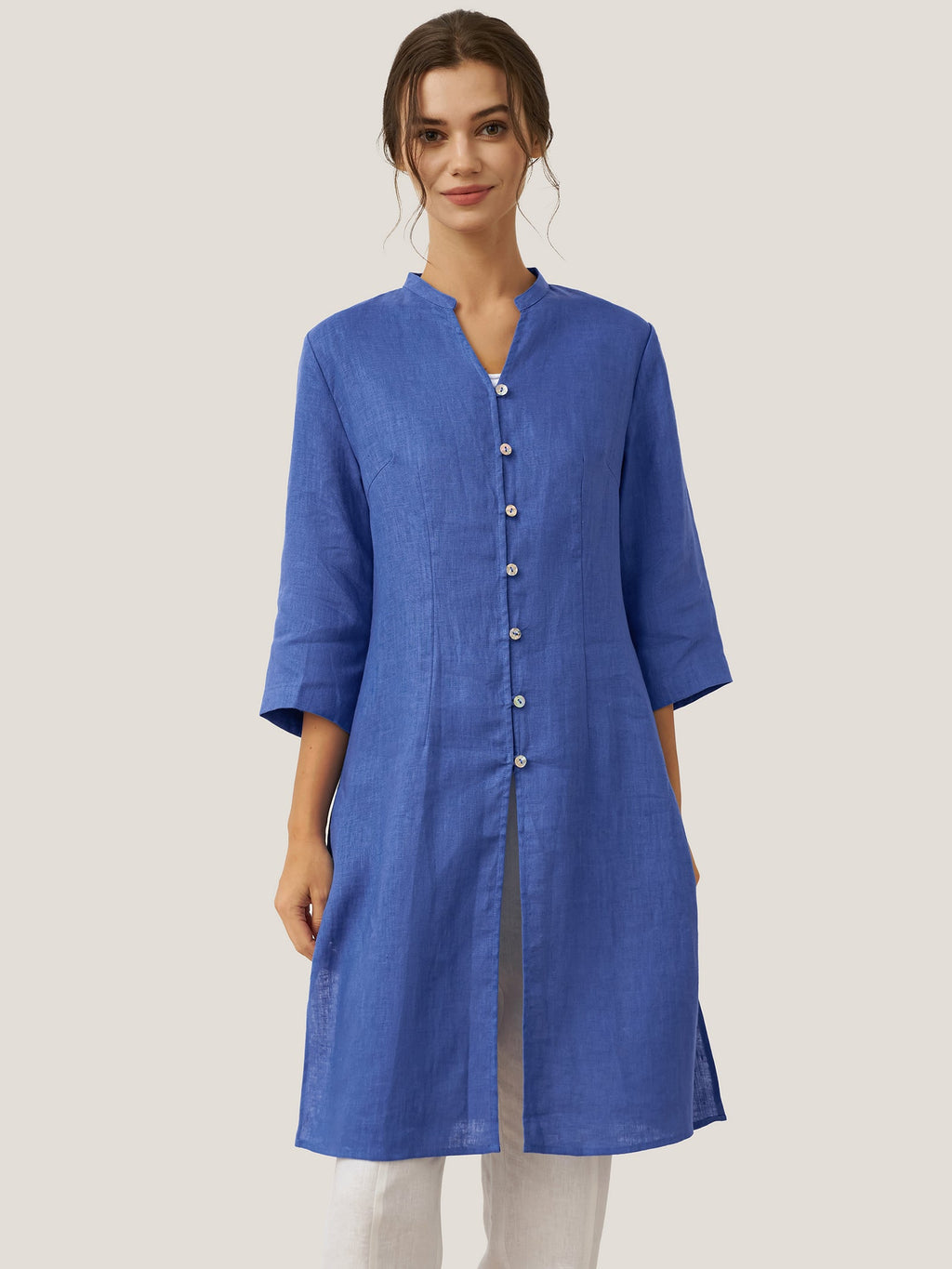 100% Linen Hand Button Long Top DILLON