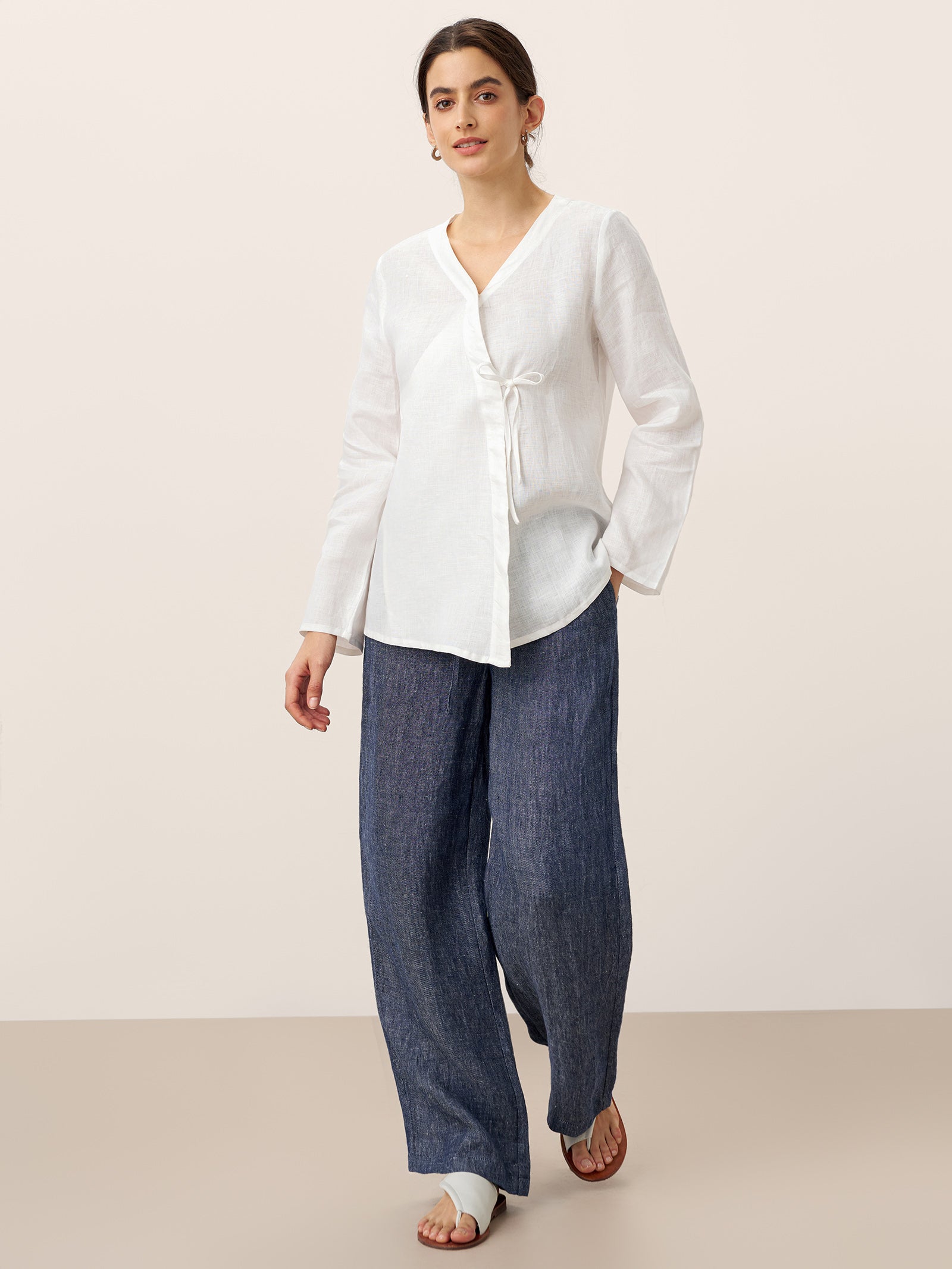 100% Linen Tie Cardigan Top DAKOTA