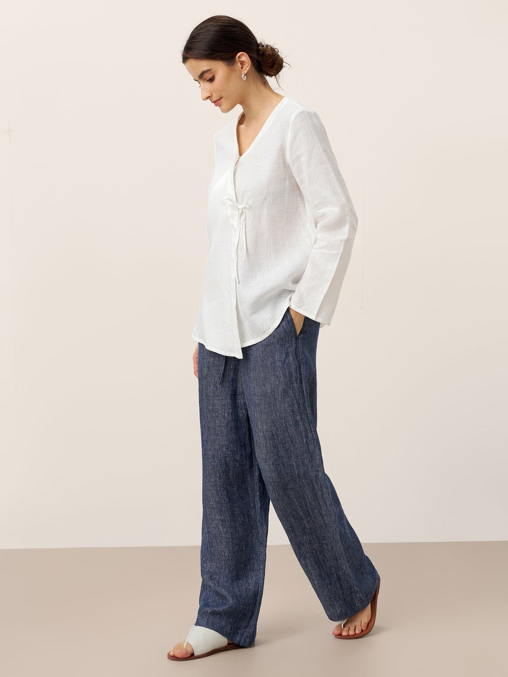 100% Linen Tie Cardigan Top DAKOTA