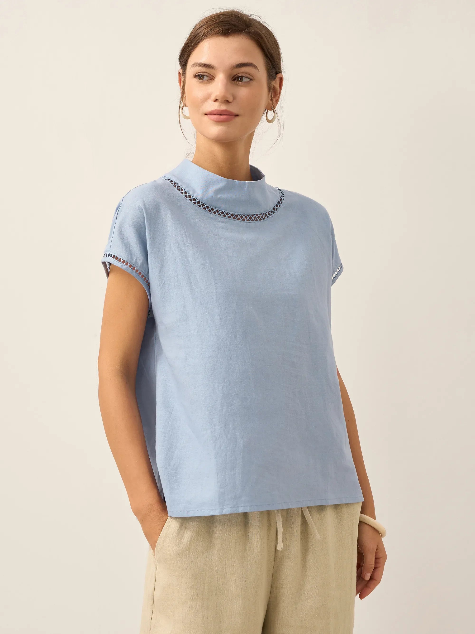 Linen Cutout Turtleneck Top QUINN