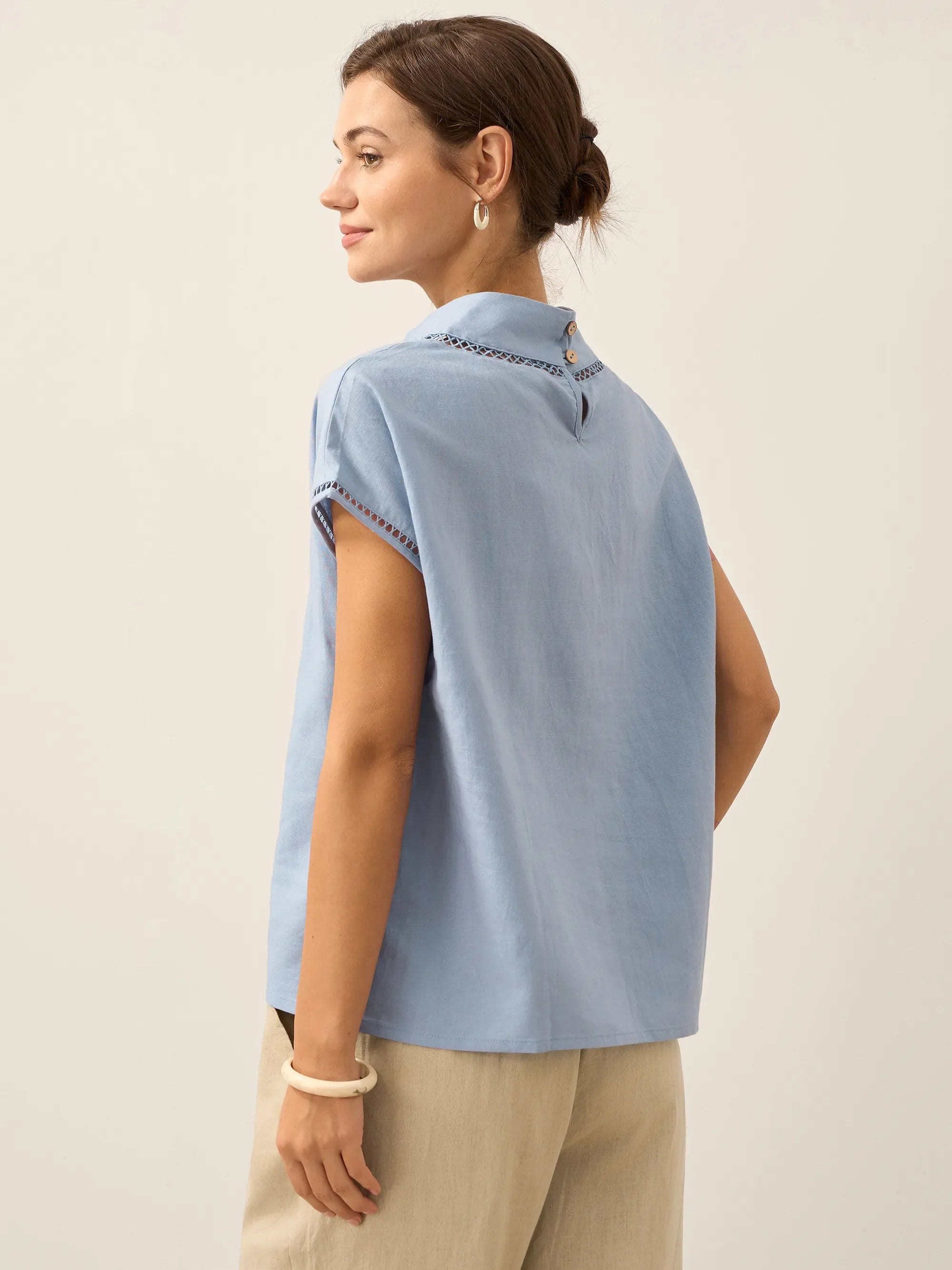 Linen Cutout Turtleneck Top QUINN