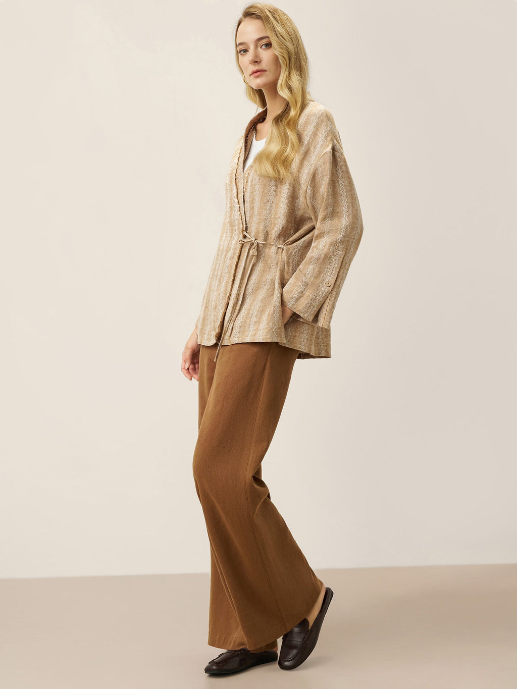 100% Linen Striped Wrap Jacket GENESIS