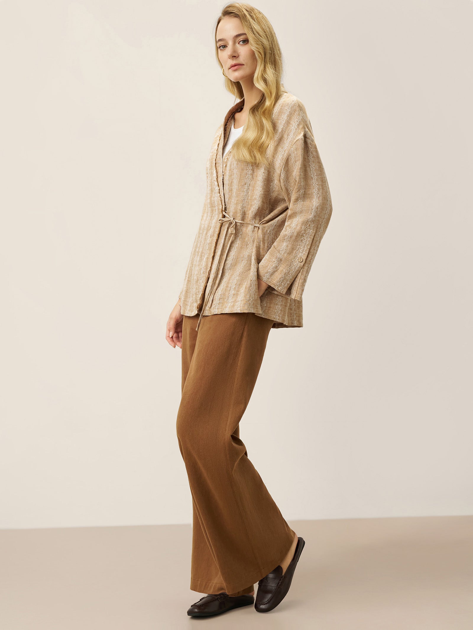 100% Linen Striped Wrap Jacket GENESIS