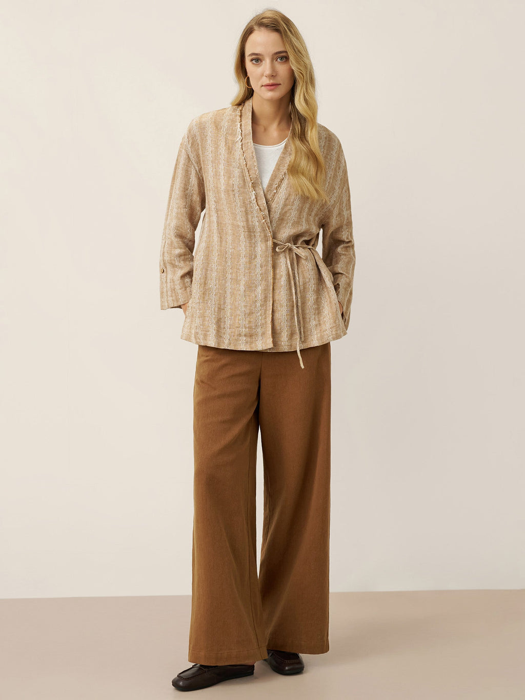 100% Linen Striped Wrap Jacket GENESIS