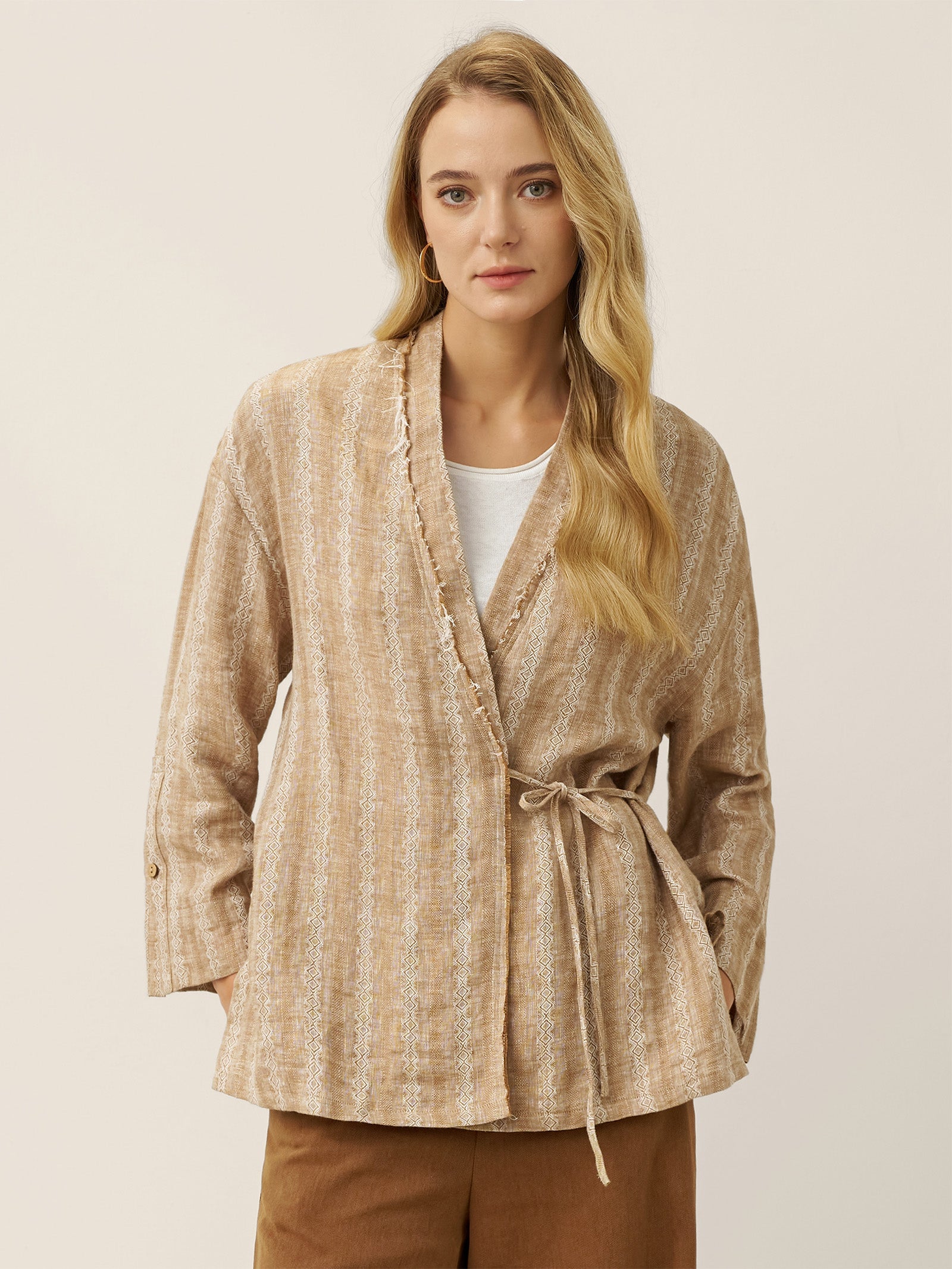 100% Linen Striped Wrap Jacket GENESIS