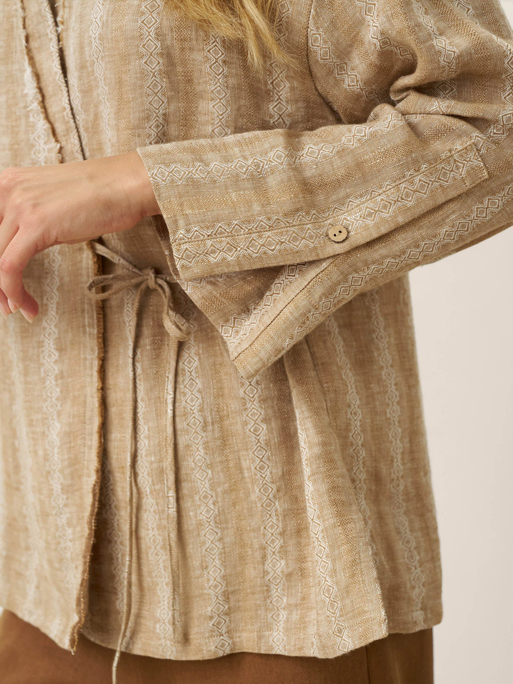 100% Linen Striped Wrap Jacket GENESIS