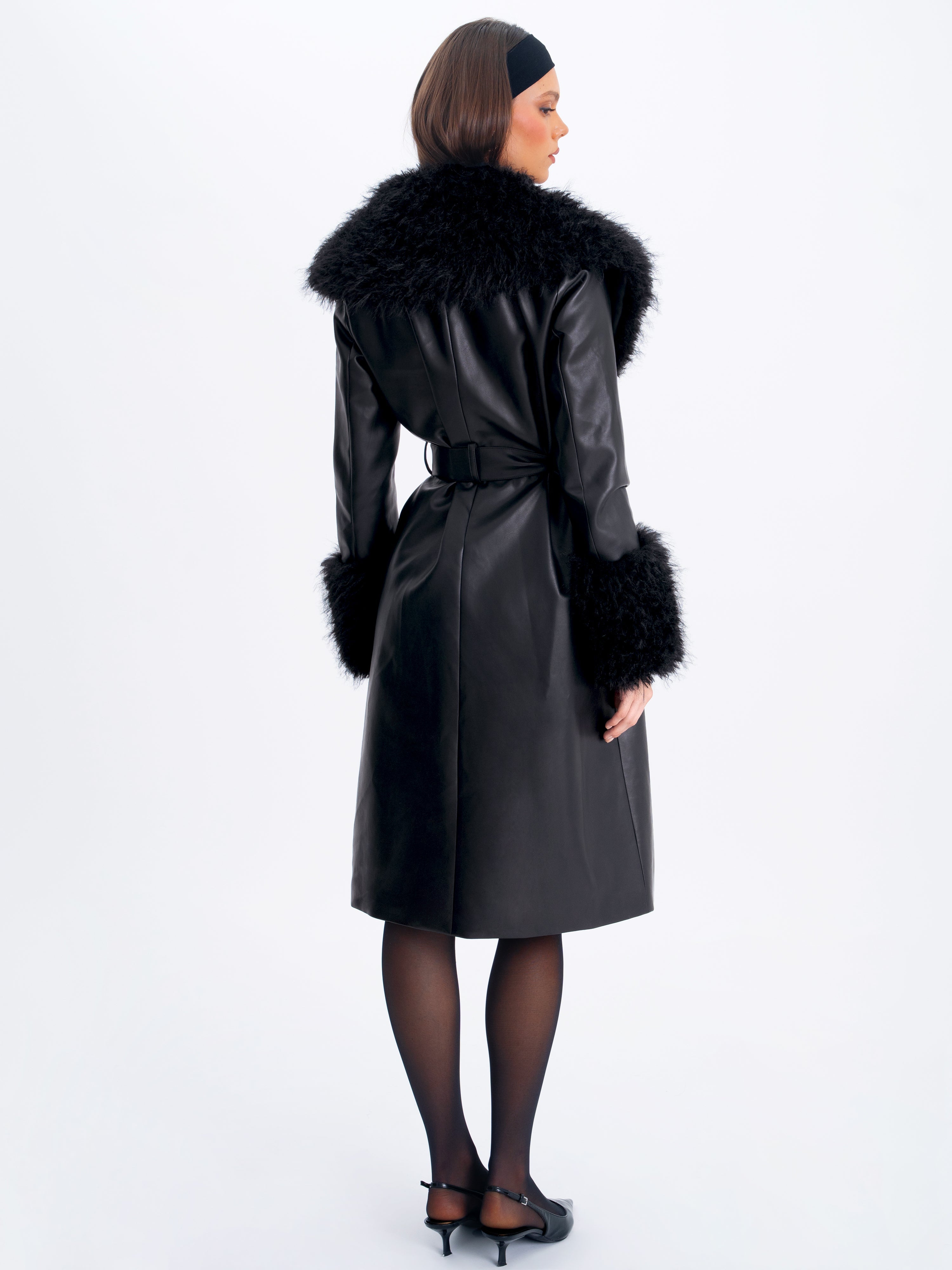 Zariah Black Faux Fur Trimmed Longline Coat