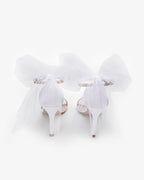 Satin High Heel Wedding Sandals with Tulle Back Bow