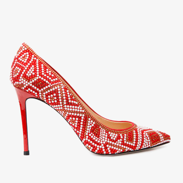 The Nampula Red Embellished Suede Pumps
