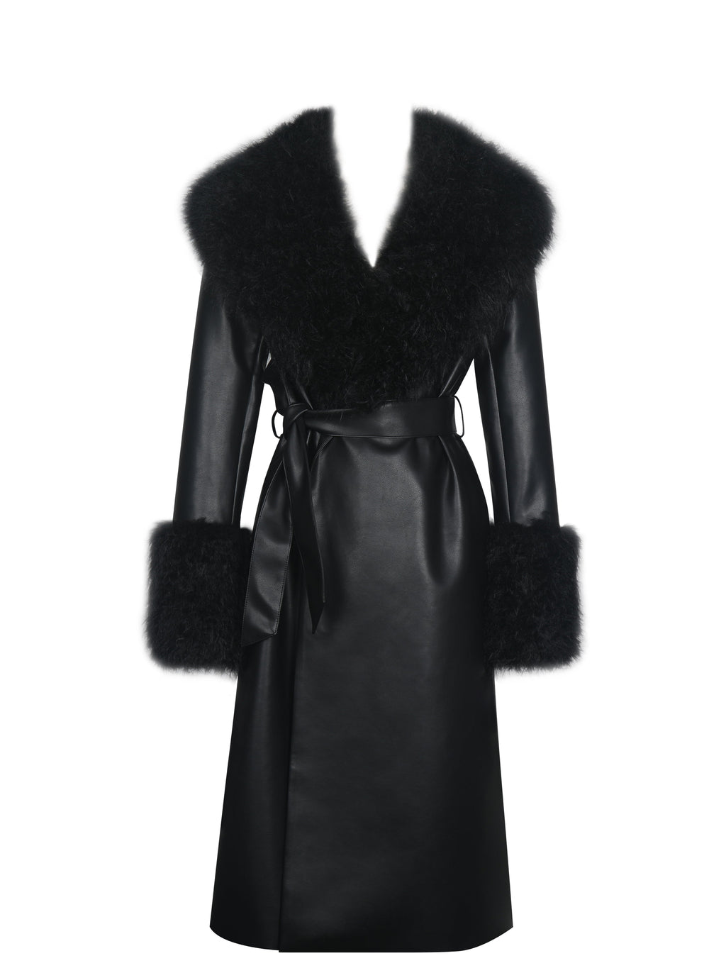 Zariah Black Faux Fur Trimmed Longline Coat