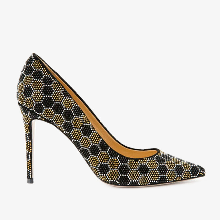 The Bolu Black & Gold Glitter Leather Pumps