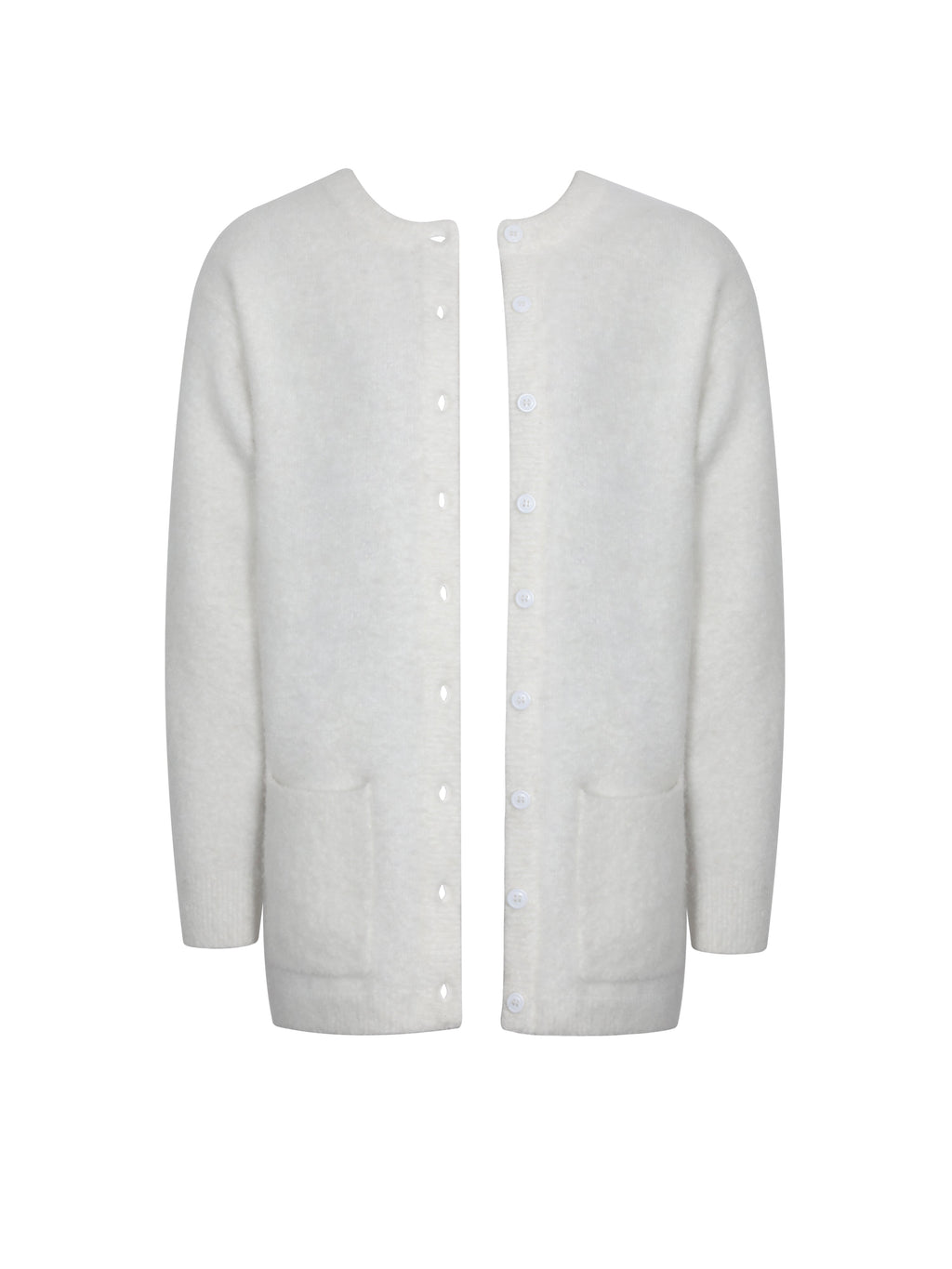 Orla White Wool-Blend Ribbed Knit Cardigan