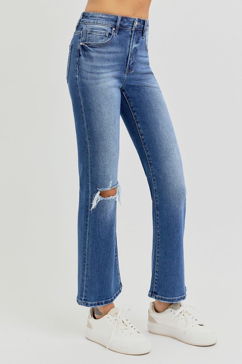 RISEN - Full Size Distressed High Rise Crop Flare Jeans