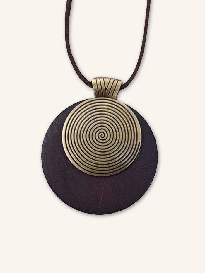 Vintage Wooden Spiral Long Necklace