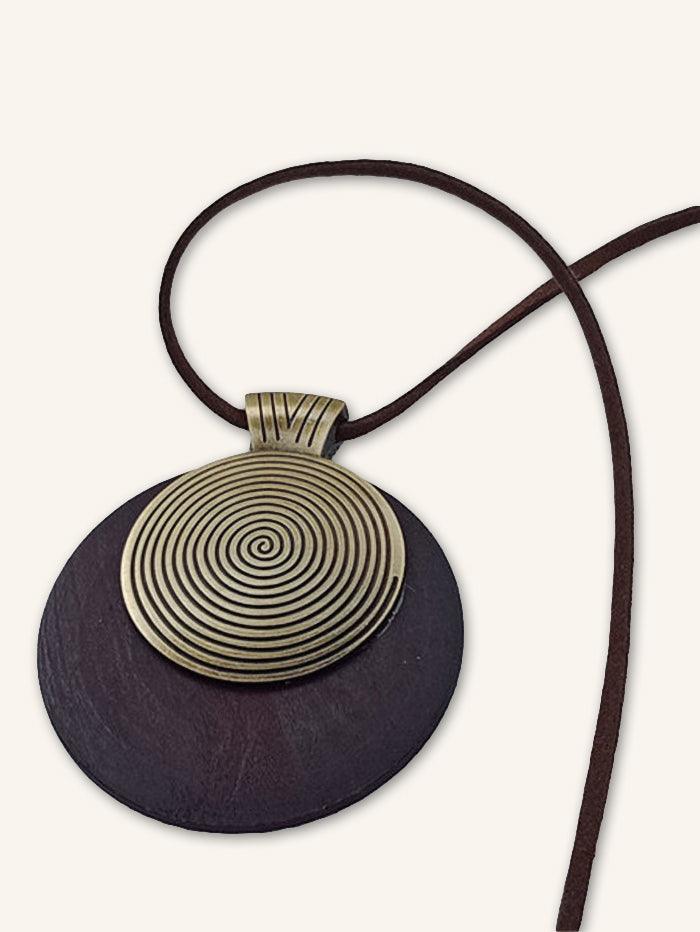 Vintage Wooden Spiral Long Necklace
