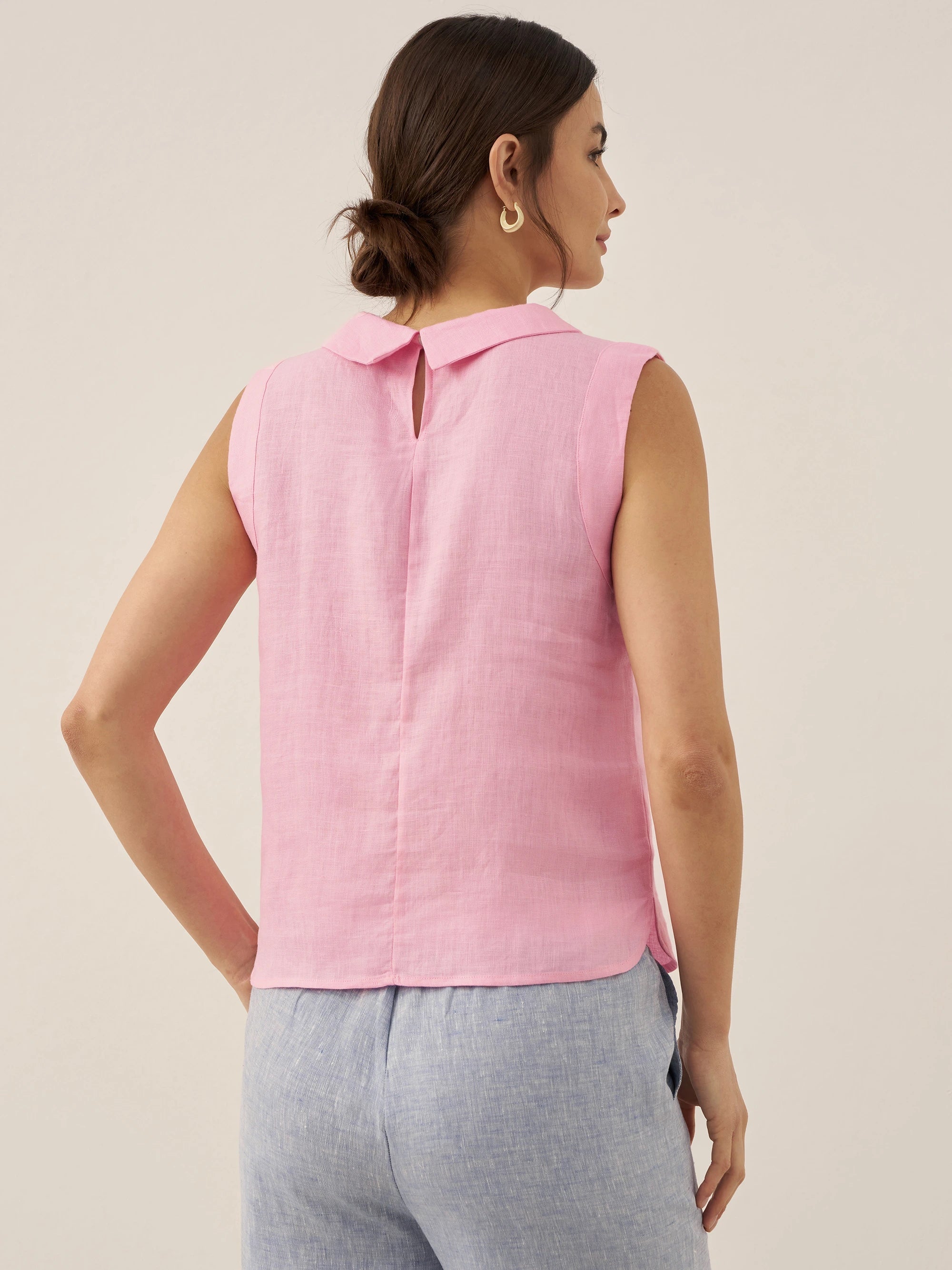 100% Linen Draped Collar Tank Top JACQUELINE