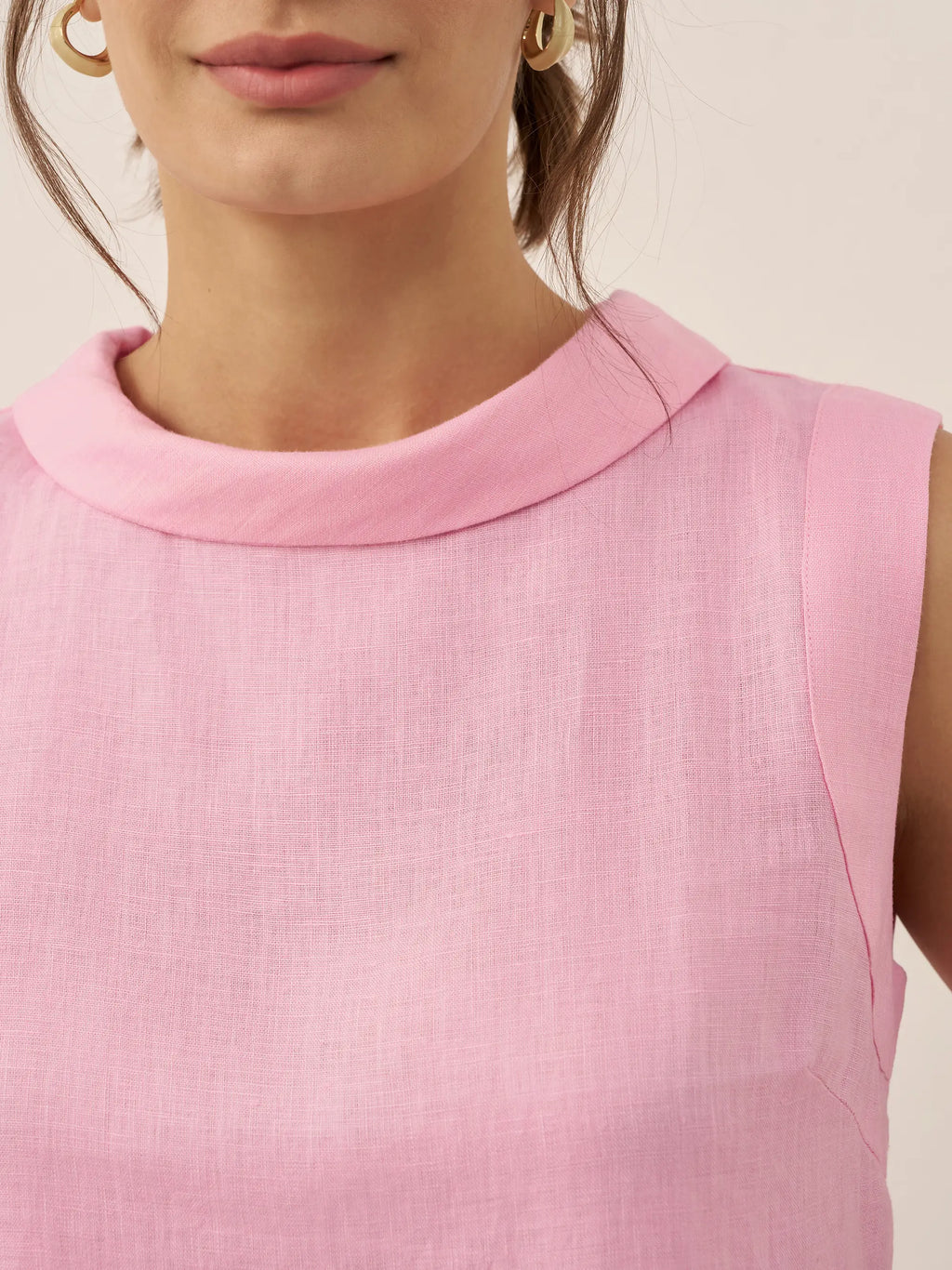 100% Linen Draped Collar Tank Top JACQUELINE