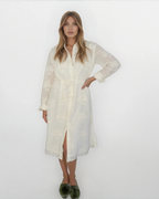 Chambers Sun Dress in Cream Palm Embroidery