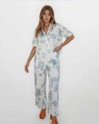 Brenna Pant in Faded Teal Palms