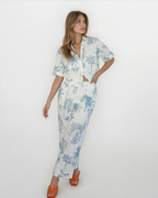 Cali Cropped Shirt in Faded Teal Palms